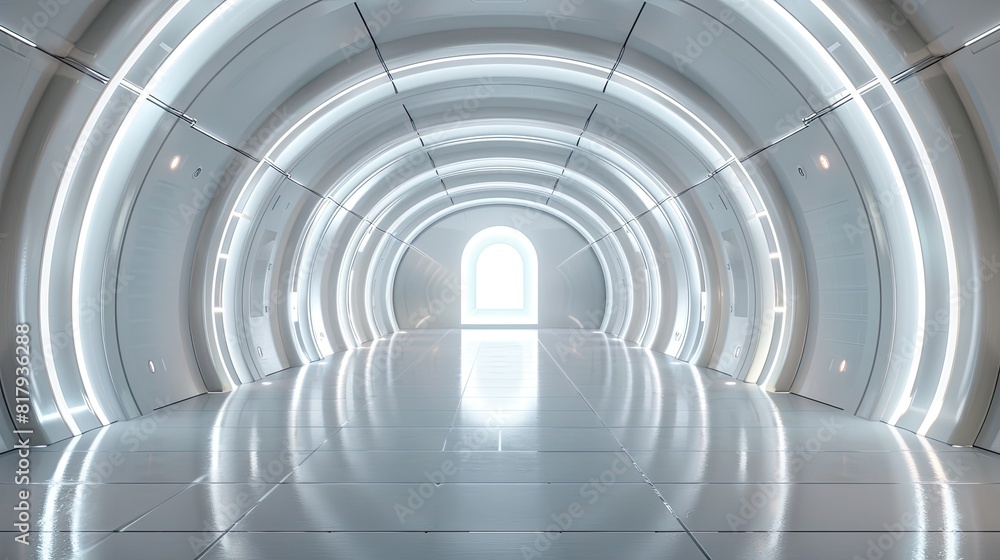 A large, empty, white room with a white ceiling and white walls. The room is illuminated by a series of lights, creating a bright and sterile atmosphere A large, empty, white room with a white ceiling and white walls. The room is illuminated by a series of lights, creating a bright and sterile atmosphere