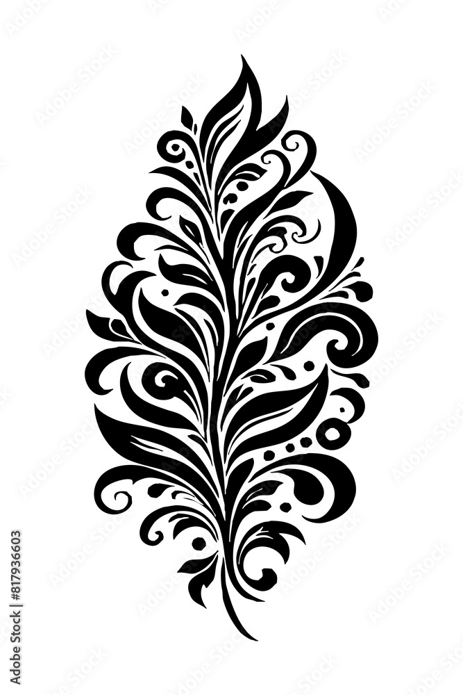 Botanical black and white pattern. For use on tattoos, posters, textiles, T-shirt printing. Generated by Ai Botanical black and white pattern. For use on tattoos, posters, textiles, T-shirt printing. Generated by Ai