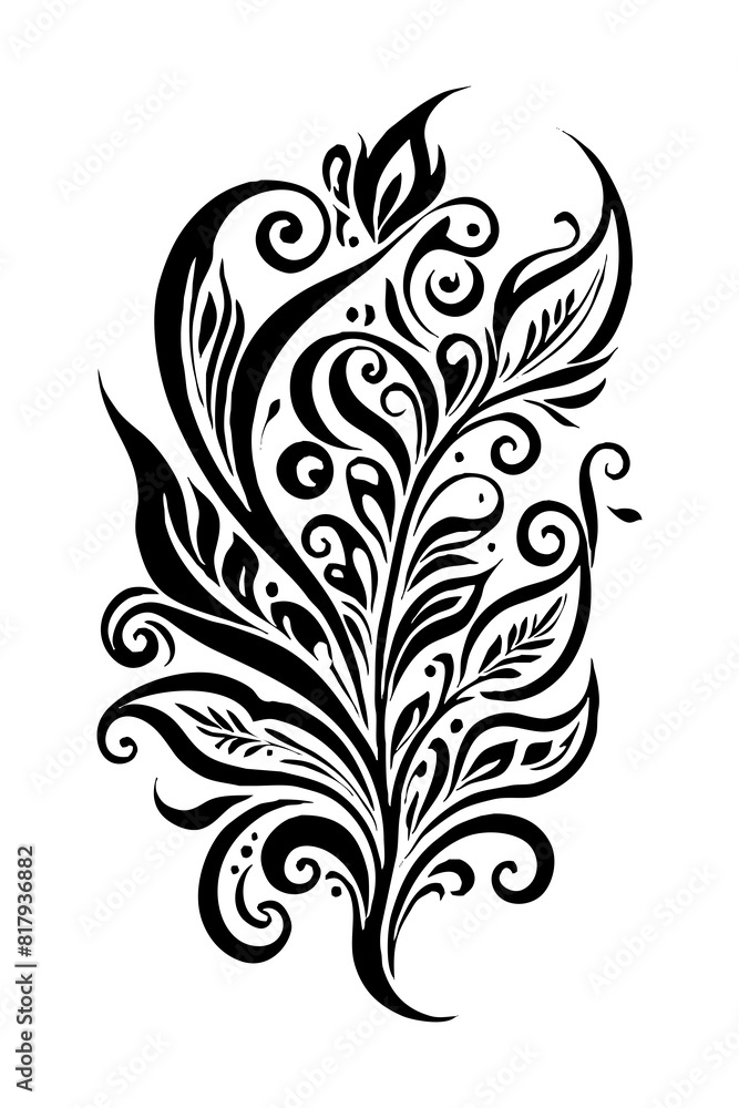 Botanical black and white pattern. For use on tattoos, posters, textiles, T-shirt printing. Generated by Ai Botanical black and white pattern. For use on tattoos, posters, textiles, T-shirt printing. Generated by Ai