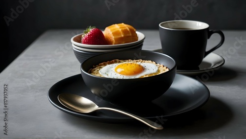 Photos of Breakfast Ideas Black Surface Table minimalistic decor
