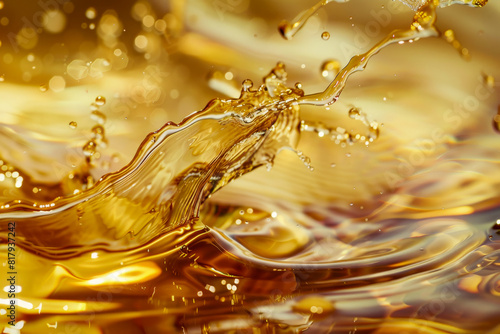 Golden Liquid Splash Background   Abstract Art of Viscous Fluid Movement and Light Reflections
