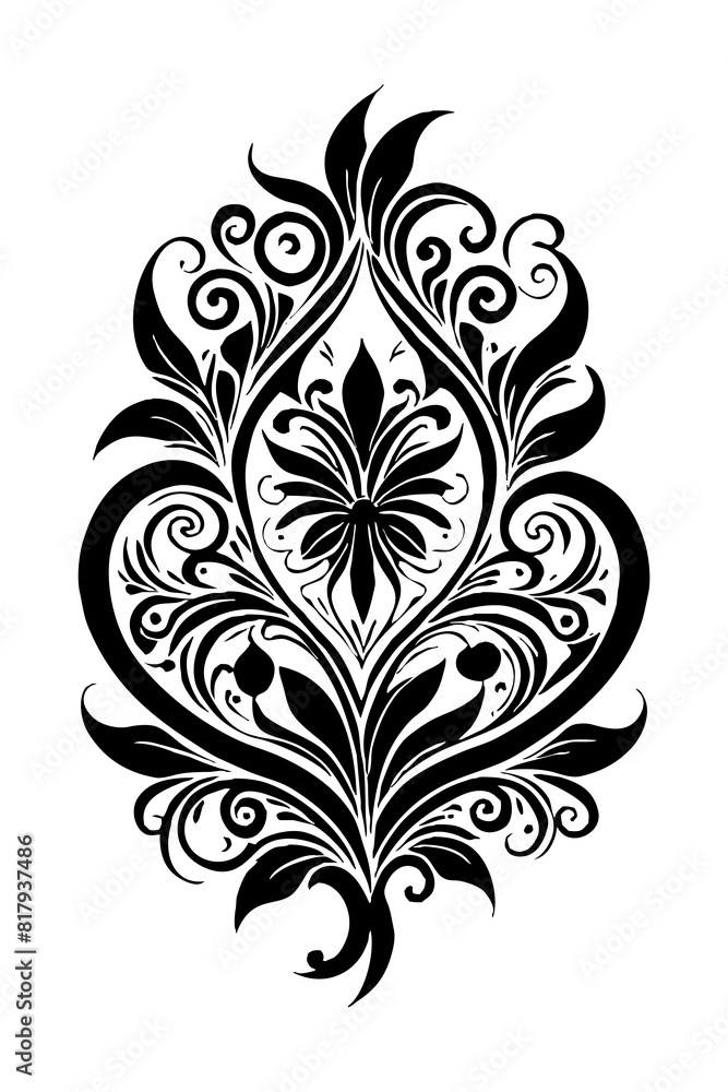 Botanical black and white pattern. For use on tattoos, posters, textiles, T-shirt printing. Generated by Ai Botanical black and white pattern. For use on tattoos, posters, textiles, T-shirt printing. Generated by Ai