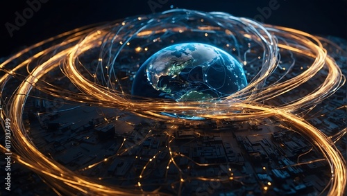 Digital world globe out of control, extreme speed of global network and excessive connectivity on Earth, super fast data transfer in a mad rush.