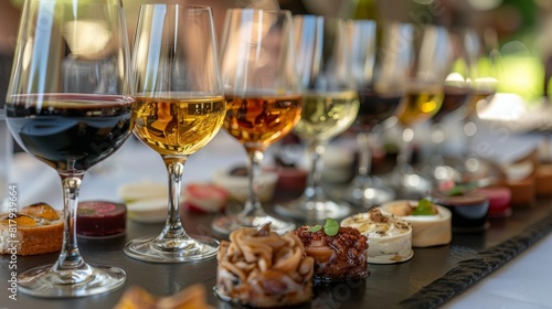 A tray of elegant wine glasses lined up on a table  ready to be filled with the dance of flavors on the palate