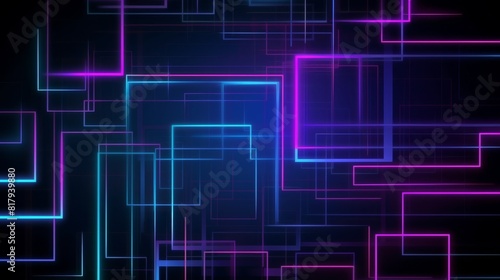Abstract futuristic background with neon glowing blocks and lines in blue, pink, and purple colors. Digital technology concept. High quality photo