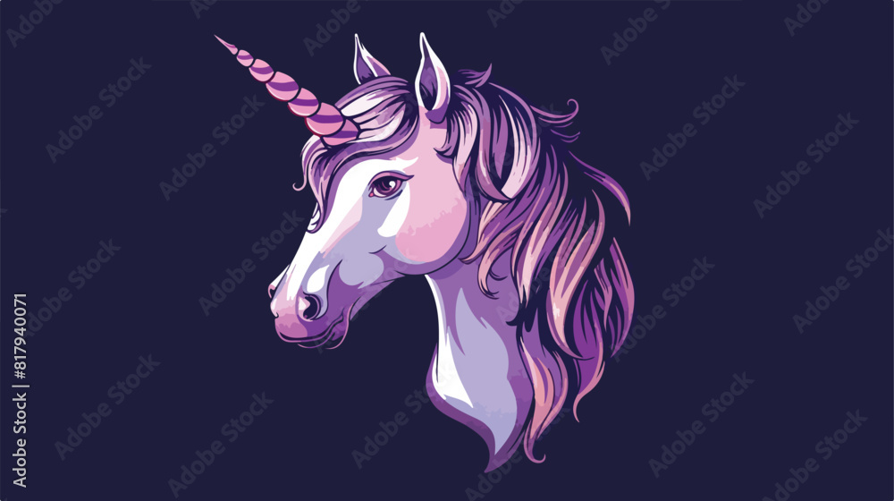 Portrait of cute unicorn. Purple fantasy animal with