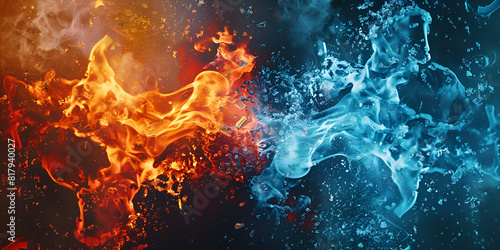 Ice colliding with flames desktop wallpaper high contrast Photo 