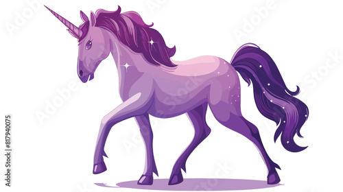 Portrait of cute unicorn. Purple fantasy animal with