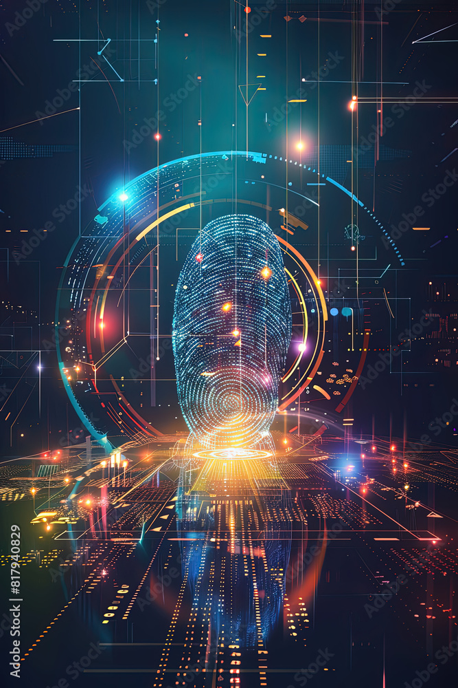 Obraz premium Futuristic Fingerprint Scan with Digital Interface - Biometric Security Concept