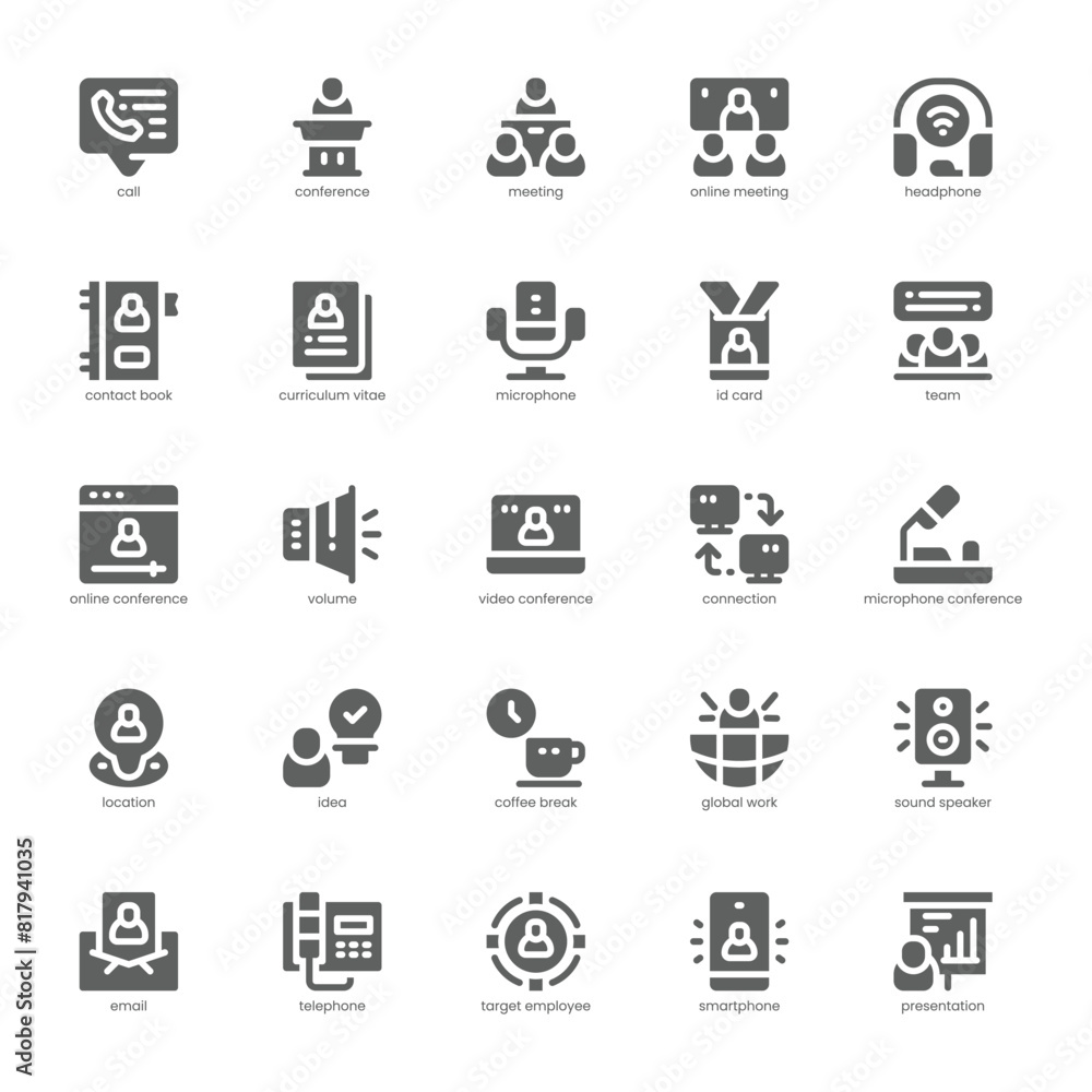 Business Meeting icon pack for your website, mobile, presentation, and logo design. Business Meeting icon glyph design. Vector graphics illustration and editable stroke.