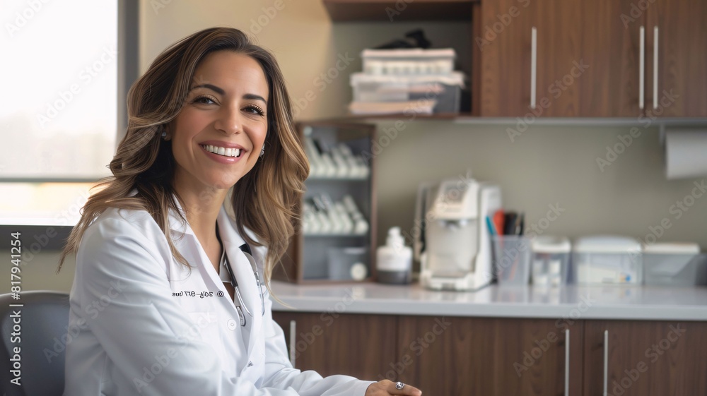 Portrait of a smiling female doctor sitting at the desk in her office Portrait of a smiling female doctor sitting at the desk in her office