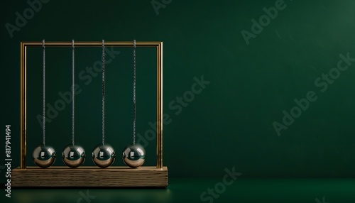 Newton's cradle on a green background. 3d rendering. photo