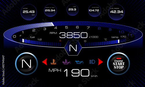 Speedometer speed car auto dashboard design. Speed meter abstract technology.