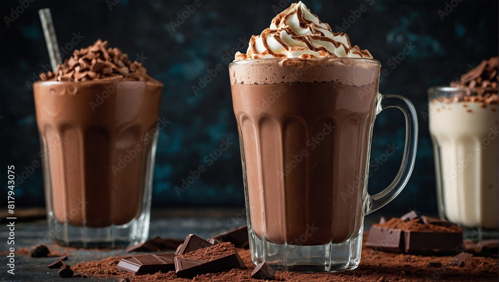 a cup of Milk and Cocoa Frappe,  Chocolate Milkshake