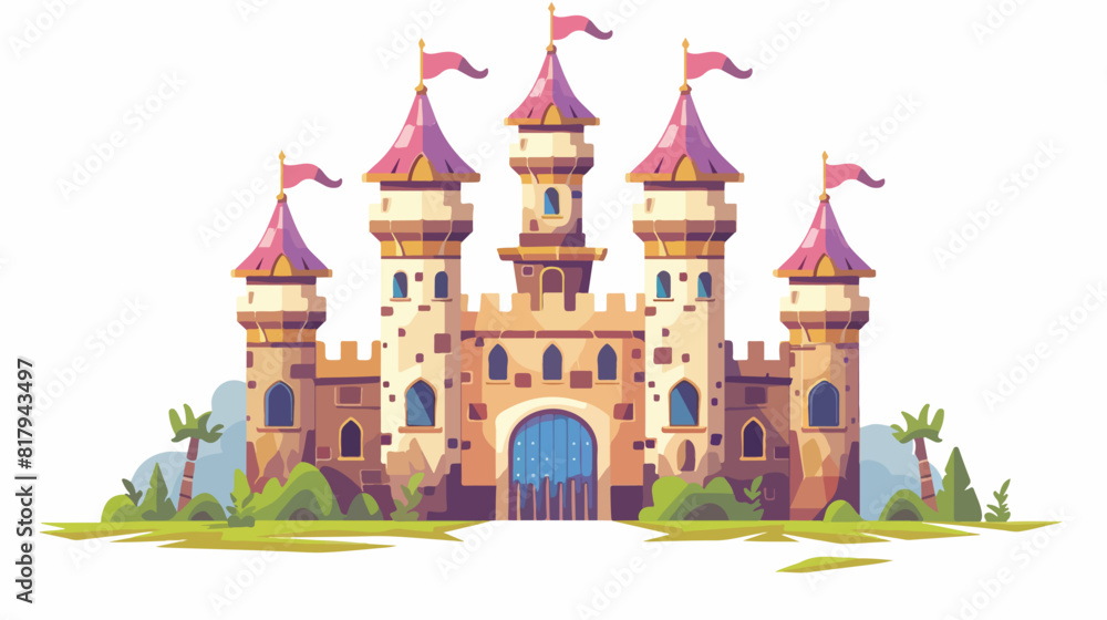 Romantic castle fortress or stronghold with towers an