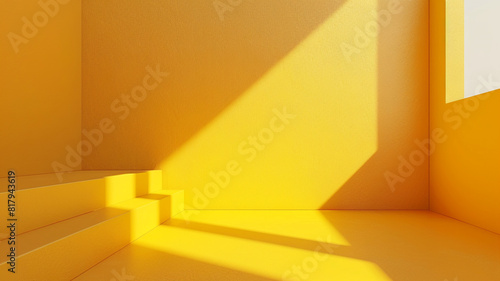 yellow empty room background with corner stand