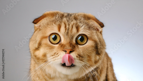 Adorable Scottish Fold Cat Sticking Out Tongue