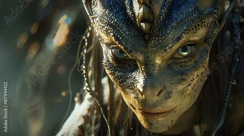 Alien making eye contact with the camera, AI-generated.