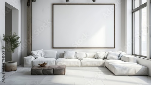Minimalist couch in a modern living room white board  © shaiq