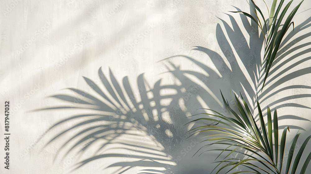 Abstract shadow of palm leaves on white concrete wall background Abstract shadow of palm leaves on white concrete wall background