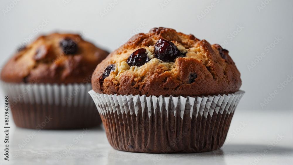 Close-up delicious muffin on white background Close-up delicious muffin on white background