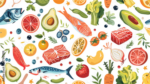 Seamless healthy food pattern. Background design with