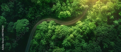 An aerial view of a forest road