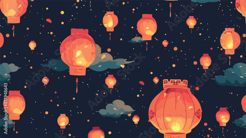 Seamless pattern with Chinese lanterns flying in nigh photo