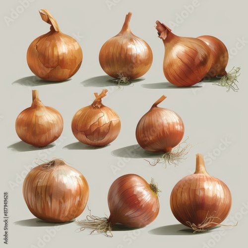 Realistic Onion Illustrations in Various Sizes