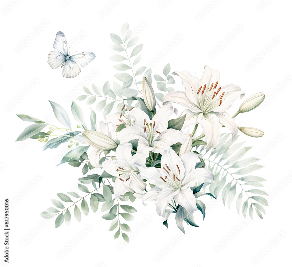 Watercolor Bouquet with White Lily. Watercolor Bouquet with White Lily.