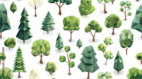 Seamless pattern with low poly trees of various types photo