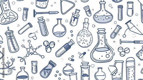 Seamless pattern with medical lab equipment. Backdrop