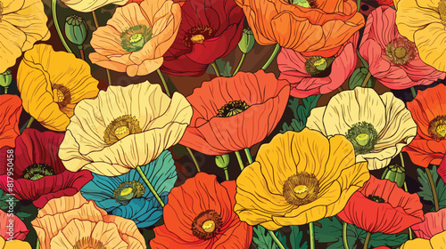 Seamless pattern with poppies flower. Colorful hand 