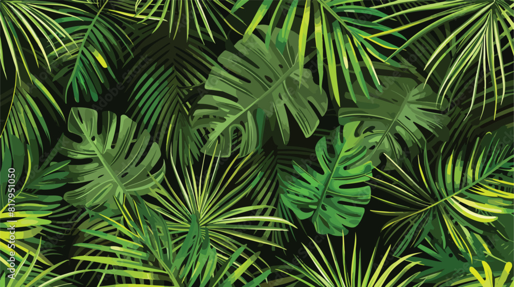 Seamless pattern with tropical palm leaves.