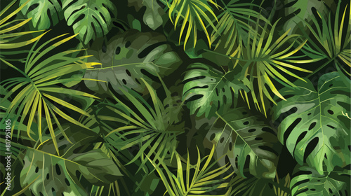 Seamless pattern with tropical palm leaves.