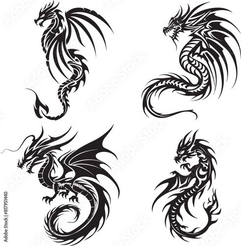 set drago tattoo in bianco e nero