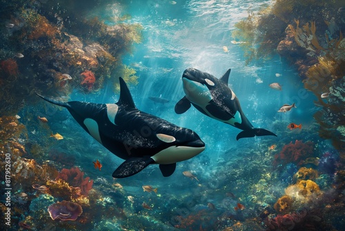 An orca  killer whale  swimming underwater