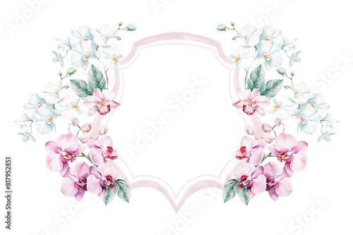 Watercolor Floral Crest with Orchid.