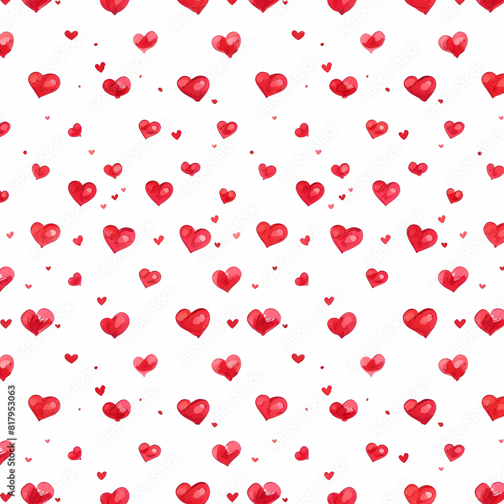 Tileable seamless pattern with tiny red hearts on a white