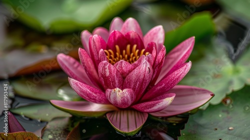 Pink water lily closeup.