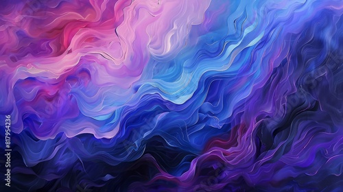 Fluid abstract with waves of purple  blue  and pink  resembling a vibrant twilight sky in motion