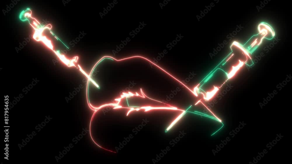 neon animation of Syringe for vaccination neon animation of Syringe for vaccination