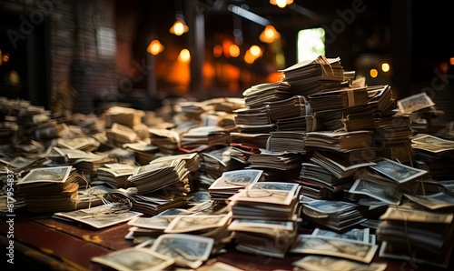Pile of Money on Table photo