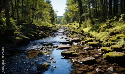 Stream Flowing Through Lush Green Forest