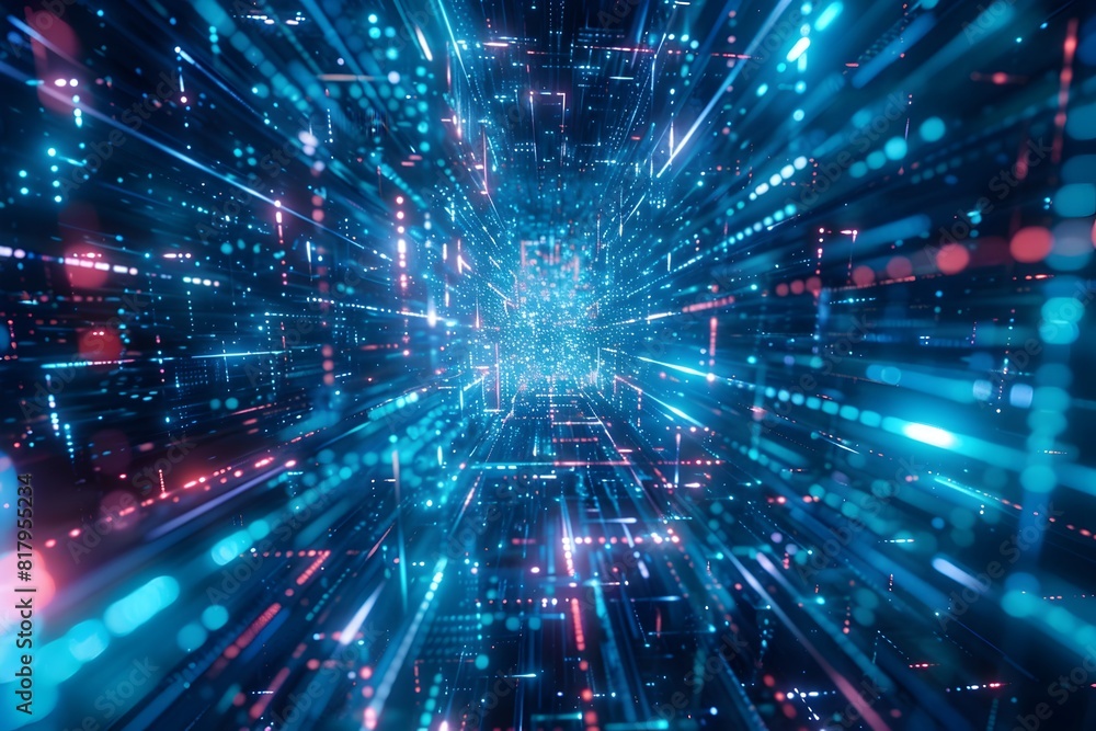 A blue and red light show with many dots. The light show is very bright and colorful. It looks like a futuristic tunnel A blue and red light show with many dots. The light show is very bright and colorful. It looks like a futuristic tunnel