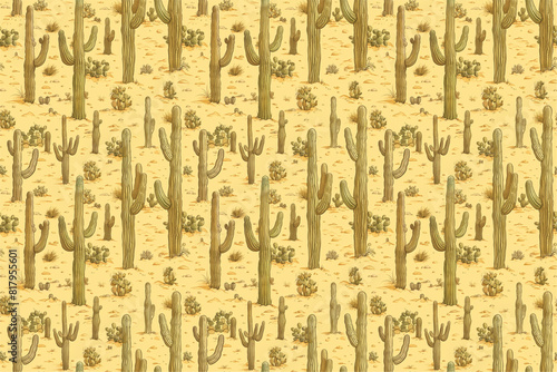 A seamless pattern of cacti in the desert