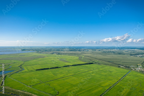 Aerial photography of rice fields and villages along the Nen River in Daqing City