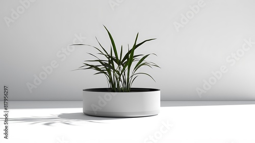 A modern planter pot with a sleek design  its shadow creating a subtle contrast on the solid white background
