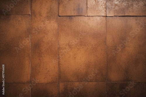 A wall showing a pattern of terracotta tiles with signs of wear photo