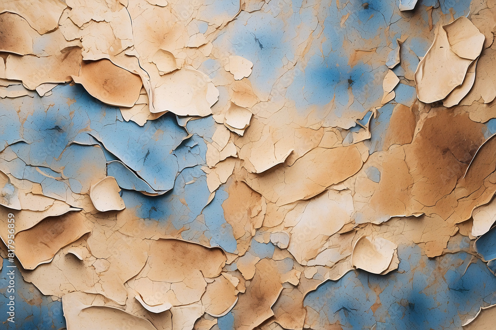 Obraz premium A full-frame image depicting the textured detail of cracked and peeling blue paint on a weathered surface